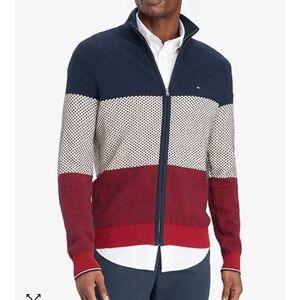 Tommy Hilfiger Men's Humphrey Red, White, and Blue Full Zip Sweater Size Large